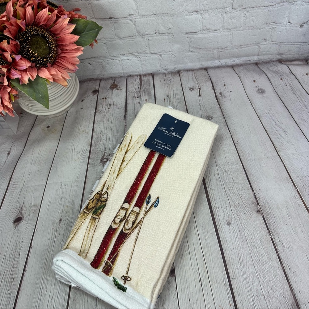 NWT Brooks Brothers cotton Kitchen Towel snow Ski Design winter cabin